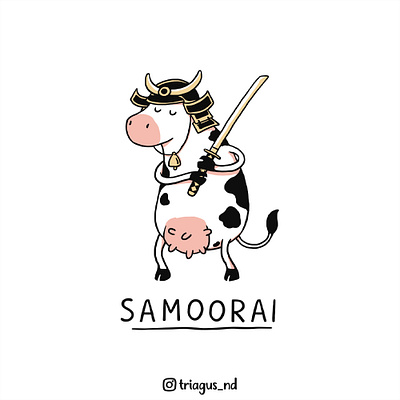 Samoorai animals cartoon character clothing cow cute design drawing funny illustration pop culture ronin samurai sword t shirt t shirt design