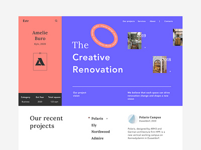 Interior design studio landing page bright colors clear interiordesign ui uidesign webdesign