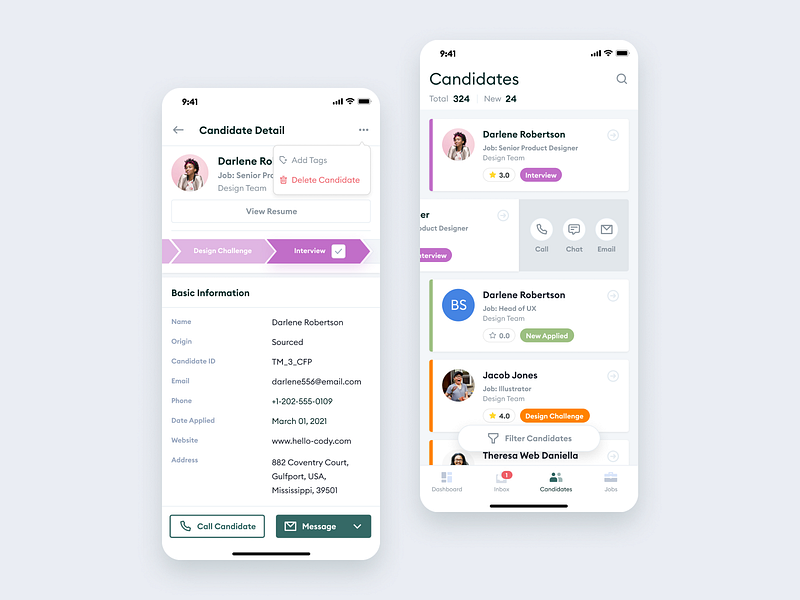 Tiimi App - Candidate Detail for a SaaS HR Management System app business candidate dashboard employee hiring hr hrd hrm hrs job management mobile mobile ui monitoring saas saas design team