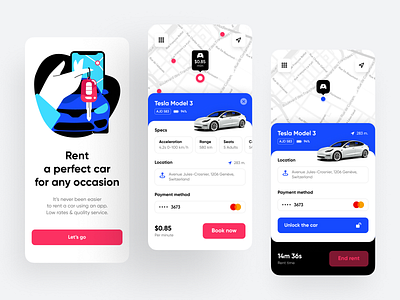 Car Rental App app app design application car car rent car rental car rental app car sharing clean ui design home page illustration ios map minimal mobile rental app shakuro ui ux