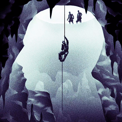 A most dangerous descent animation art cave climber descent digital digital illustration head illustration motion graphics profile spelunking texture