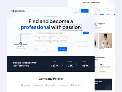 LokerGan - Job Board Landing Page career employment find work hire hiring hiring platform job job board job finder job listing job search job seeker landing page product product design recruitment ui uiux web web design