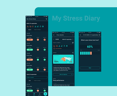 My stress diary _ Dark theme app dark theme design diary health illustration minimal mobile stress ui ux wellbeing