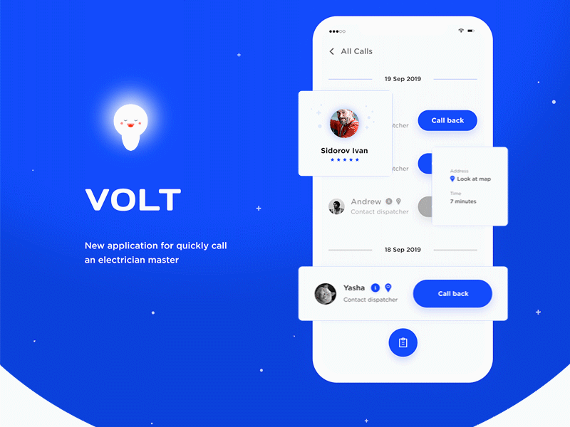 Volt animation app design flat illustration minimal mobile ui ux vector