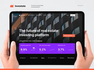Investate - Real Estate Investing Platform - Mockup view concept investing paltform landing page mockup real estate investment web design website
