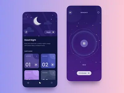 Meditation App UI concept app dark theme dark ui design dreams illustration interface ios meditation mobile app design moon music night player relax sleep ui ui concept violet