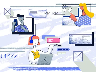 Remote UX research blogpost editorial illustration illustrator cc remote research tooploox ux