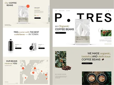 P . TRES - COFFEE WEBSITE beverages website branding clean design drink website food website illustration marketing website restaurant website ui web website