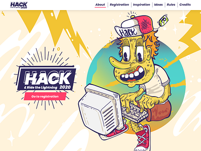 Hackathon 🤓 characterdesign coding computer developer funny hack hackathon hacker hat illustration illustrator javascript landing page landingpage lightning nerd nerdy react ride sketch