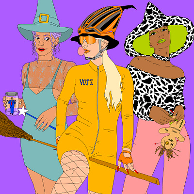 Witches of 2020 2020 adobe colorful editorial illustration election fashion illustration halloween illustration illustrator pattern popart style usa vote votehimout witch