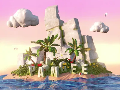 Pangee Project. 3d 3d design 3dmotion animation beach birds c4d cinema4d design illustration mountain nft sea shark tree
