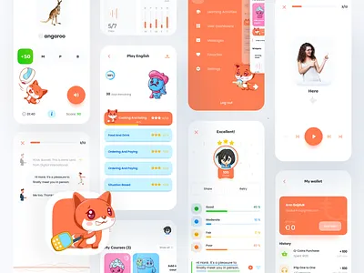 Foxxiz - English Learning App achievement android app app design boro cards concept core english flat fox interface ios learning mascot minimal study ui ux