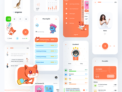 Foxxiz - English Learning App achievement android app app design boro cards concept core english flat fox interface ios learning mascot minimal study ui ux