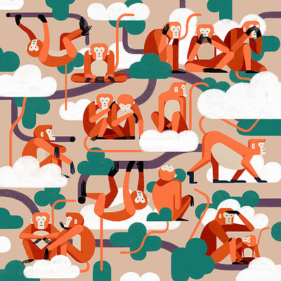 Monkeys animals character digital folioart illustration monkey pattern xuetong wang