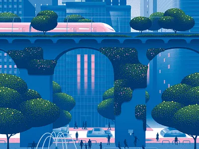 Future of the Subway buildings cityscape digital editorial folioart futuristic illustration kouzou sakai texture transport
