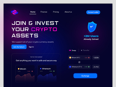 Crypto Exchange app application bitcoin blockchain crypto crypto exchange defi ethereum exchange finance home page investments landing page mobile product token ui uiux ux website