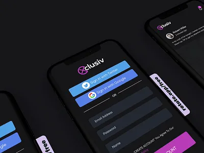Exclusiv app login , sign up, homepage app homepage app login page app sign up page exclusiv app ui homepage ui login page ui mobile app design mobile ui sign up page ui ui ui ux design uiuxdesign ux designer