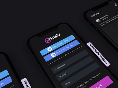 Exclusiv app login , sign up, homepage app homepage app login page app sign up page exclusiv app ui homepage ui login page ui mobile app design mobile ui sign up page ui ui ui ux design uiuxdesign ux designer