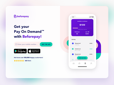 Beforepay website light version app design