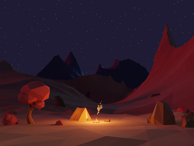 Quiet sands 3d hiking illustration journey landscape low poly lowpoly model mountains sand travel