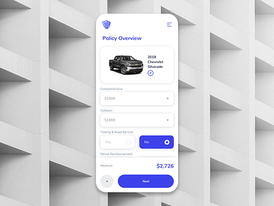 Insurmi - Policy Overview app coplex estimate fields form insurance insurmi ios layout mobile next overview price purple quote radio ui ux web