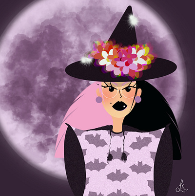 Which witch design facetober fairy female flowers flowerwitch full moon halloween halloween design illustration moon moonlight witch witchy