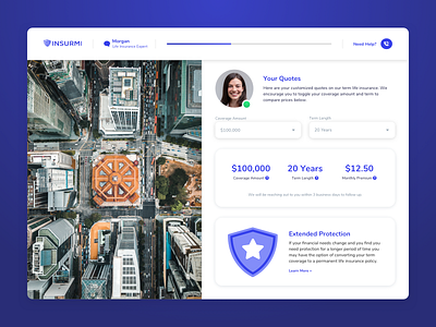 Insurmi - Your Quotes app chatbot coplex estimate insurance insurmi layout progress purple quote step ui ux web