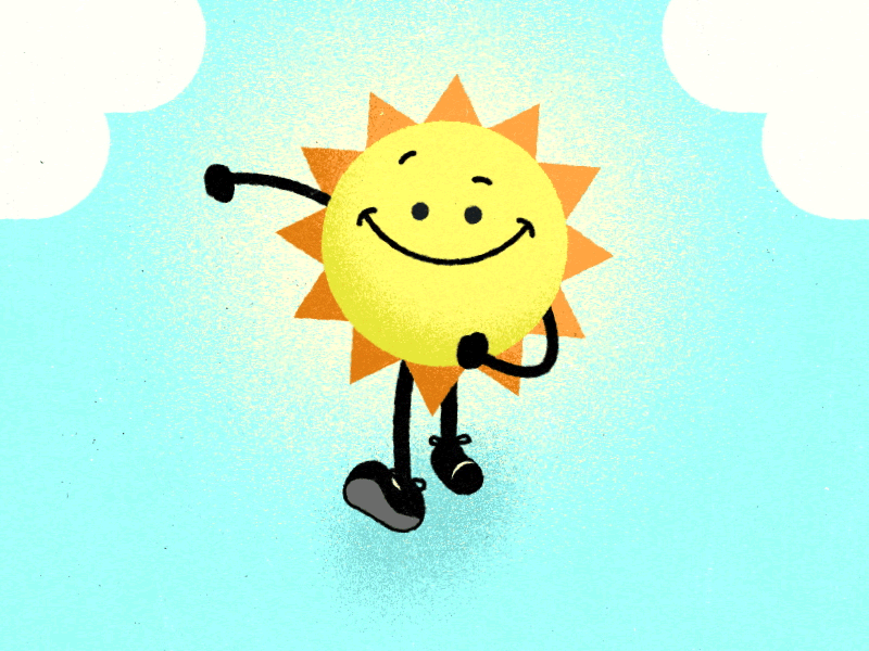 ☀️ Walking Sun ☀️ 2d 2danimation aftereffects animated animated gif animation design front gif happy illustration loop motion sky sun walkcycle