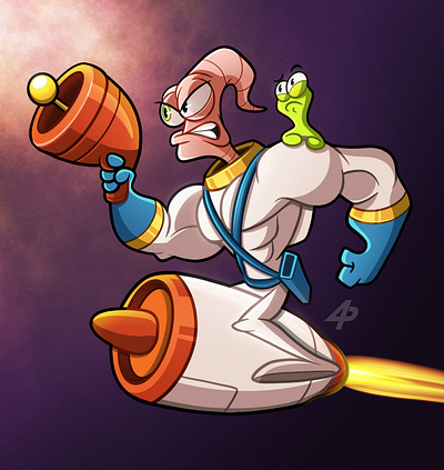 Earthworm Jim cartoon cartoon illustration characterdesign digital art earthworm jim fanart sega