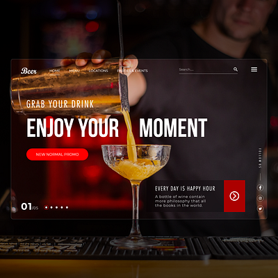 Bar Website Concept banner design bar bars beer design drink happy happy hour hour minimal mockup design red ui ux web website