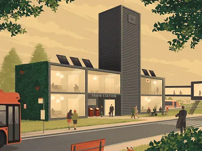 Train Station building digital editorial folioart illustration magazine cover rui ricardo travel