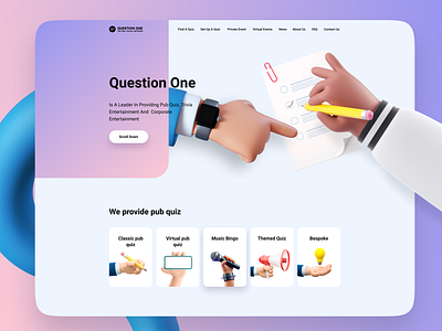 Website design for Offline Quiz company 3d cartoon character concept design figma interaction interface landing one page onepage quiz ui uidesign user experience ux uxui web design website