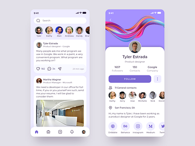 Social network - App card cards feed home instagram linkedin list mobile news feed profile social social networking social networks white