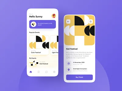 Events App app app design clean dailyui design event app events flat icon illustration minimal product design typography ui ux vector