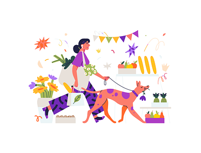 healthy shopping habits animal character city diet dog flowers food habits health illustrator lifestyle puppy shopping vector illustration vectors vegetables
