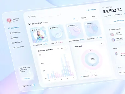 NFT Dashboard design 3d crypto crypto dashboard crypto marketplace crypto project dashboard glassmorphism graphic design illustration marketplace nft nft dashboard nft marketplace ui uidesign uiux ux uxdesign uxui web