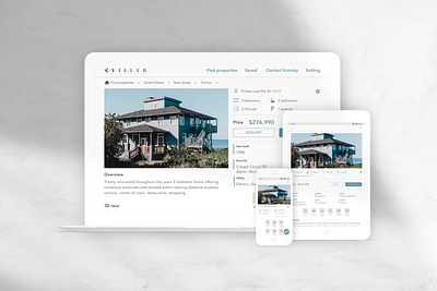 VILLER - Property app - blue branding home landingpage minimal property responsive design ui ui design