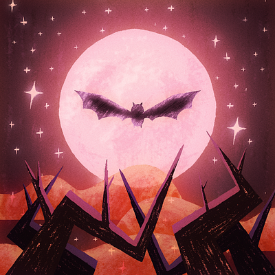 Spooky Bat 2d adobe bat branches character clouds design illustration illustrator moon photoshop stars