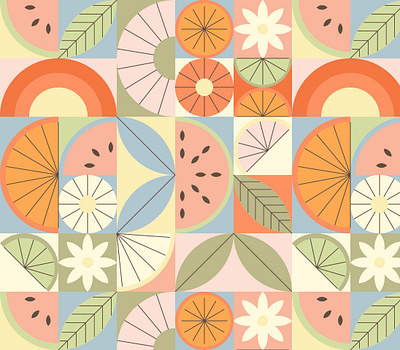 Seamless Summer Pattern abstract design flat flower geometric illustration orange pastel pattern seamless tropical watermelon
