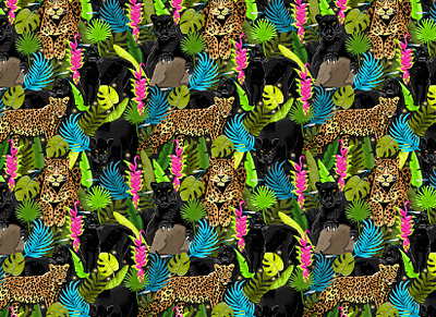 Wild cats pattern color illustration illustration agency leopard panther pattern patterns surface pattern textile