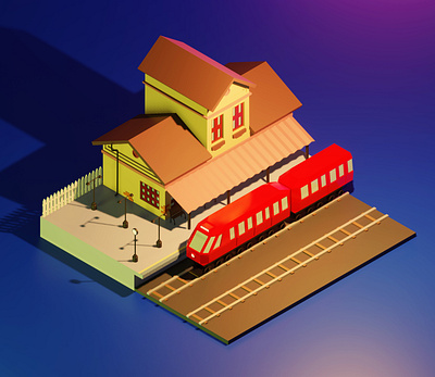 Train Station 3d art blender 3d illustration isometric