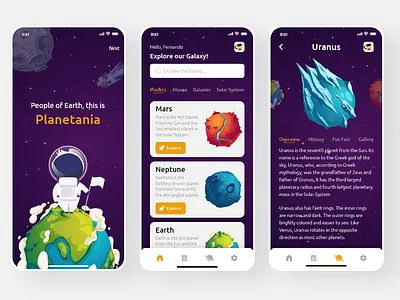 Space App UI Design app design design earth galaxy mobile app design planet planet earth space ui ui design