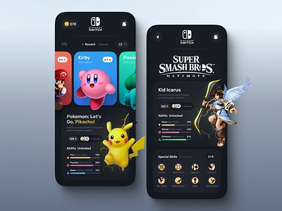 Nintendo Game Store app design cs dark ui dota game game store games illustration kirby lol mobile mobile app mobile app design nintendo store ui uiux ux