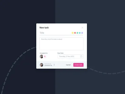 New Task Modal admin dashboard design form minimal modal modern popup simple tailwindcss trello ui website