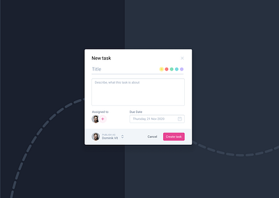New Task Modal admin dashboard design form minimal modal modern popup simple tailwindcss trello ui website