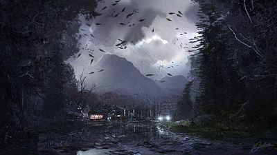 Stormy Road autumn fall landscape rain road scenery storm trees