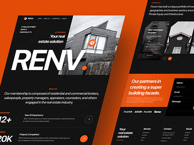 Renv - Real Estate Landing Page agency apartment broker building graphic design industry landing page manager orange project property real estate residential studio ui website website design