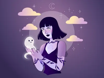 Moody ghost adobe illustrator character design ghost girl illustration illustration vectorart witchy woman illustration