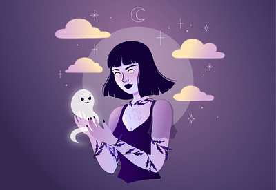Moody ghost adobe illustrator character design ghost girl illustration illustration vectorart witchy woman illustration