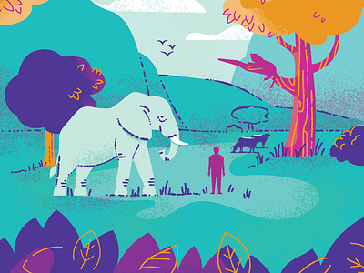 Beast cat cows elephant environment hills human illustration trees